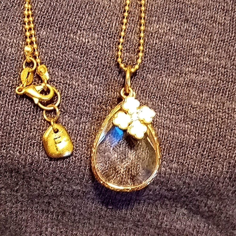 Gold Necklace with a Clear GlassPendant